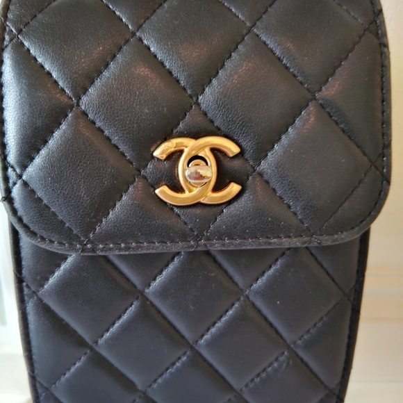 CHANEL Other - CHANEL Black Quilted Leather Phone Holster